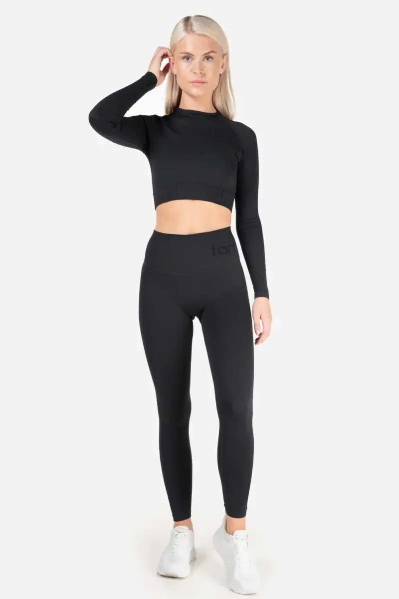 Famme Rib Cropped LS Grå - S Topper