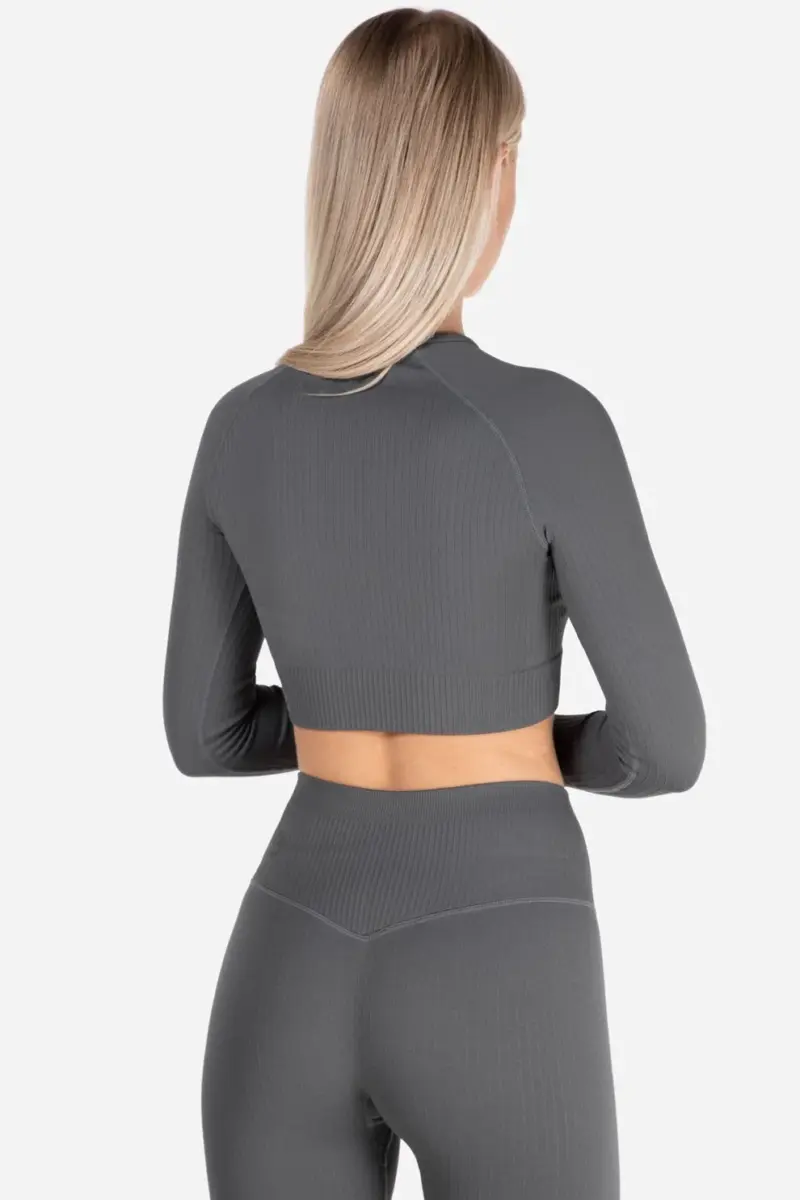 Famme Rib Cropped LS Grå - S Topper