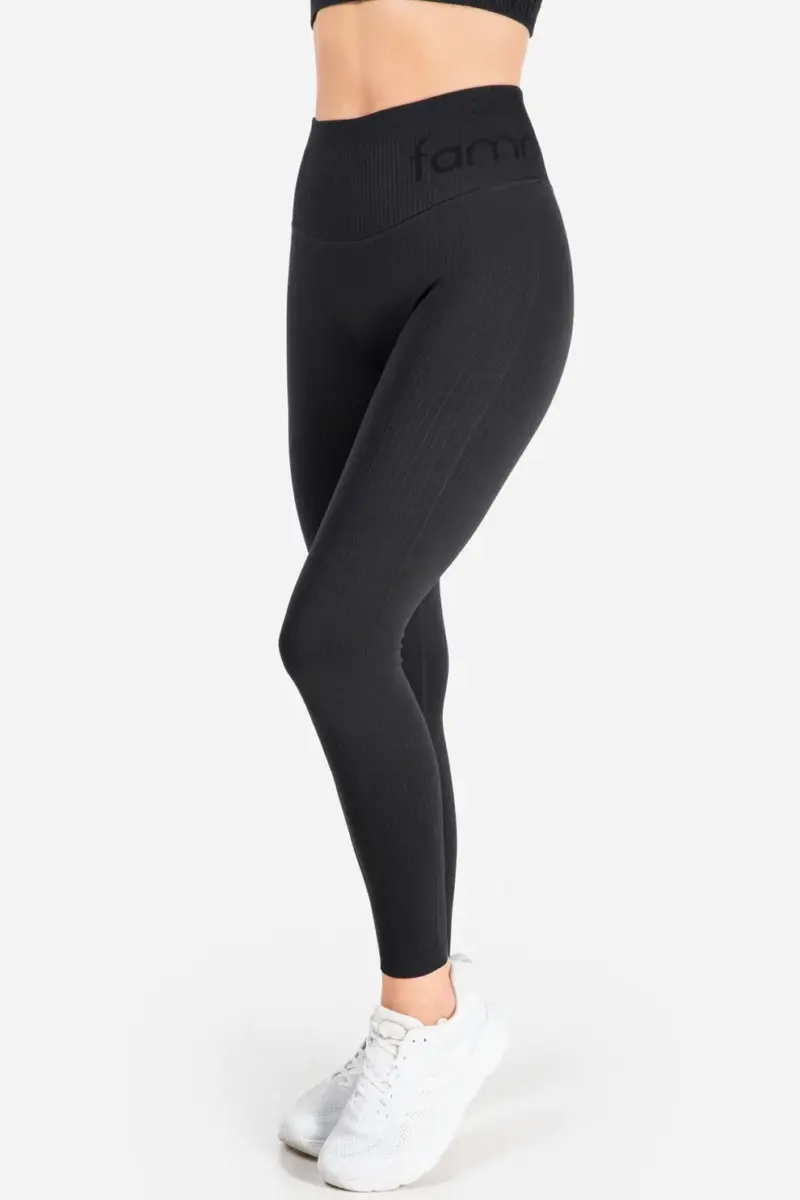 Famme Rib Leggings Grå - S Tights / Leggings