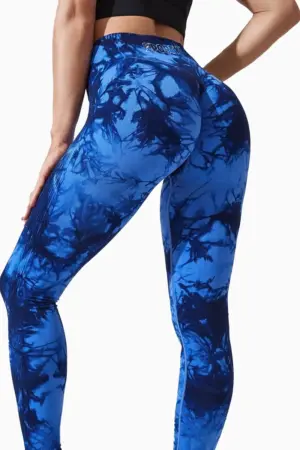 Sporty Tie Dye High-Waist Tights Blue - S Tights / Leggings