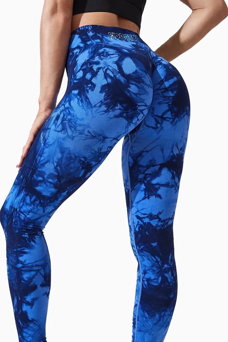 Sporty Tie Dye High-Waist Tights Blue - S Tights / Leggings