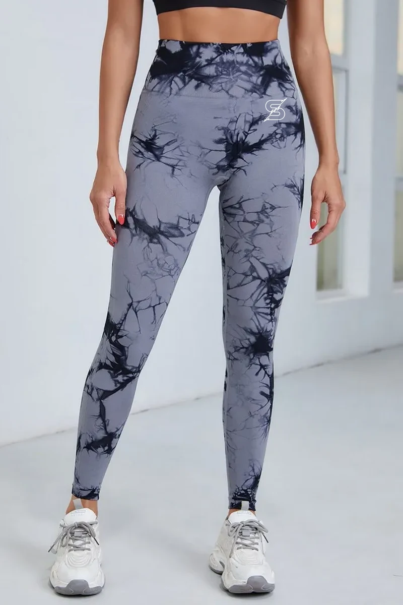 Sporty Tie Dye High-Waist Tights Blue - S Tights / Leggings