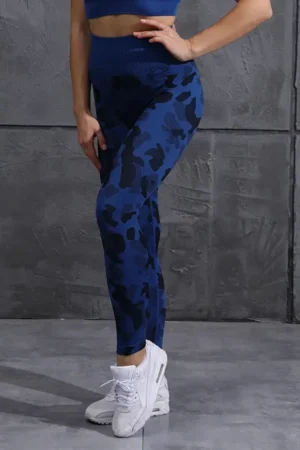 Sporty Camo Scrunch Leggings Dark Blue - L Tights / Leggings